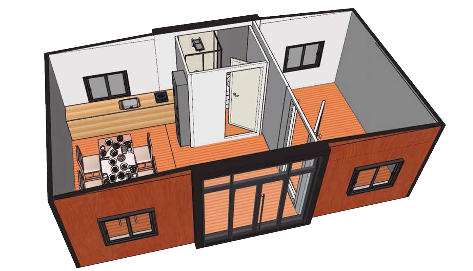 Configuración posible 1 – Casa expandible de 18 m²