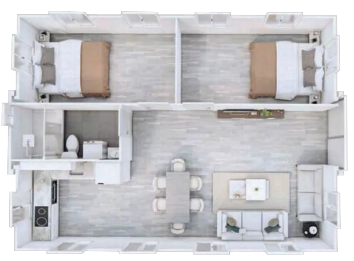 Plano de medidas – Casa expandible de 54 m²