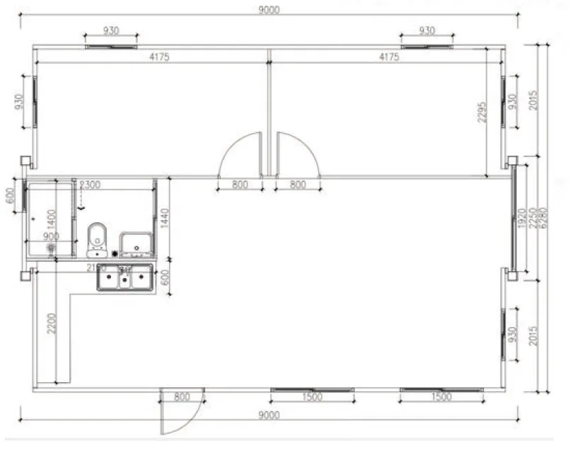 Plano de medidas – Casa expandible de 54 m²