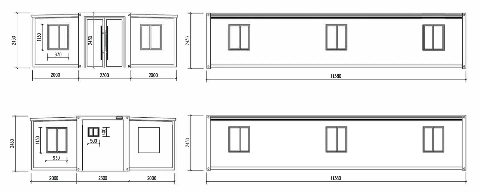 Plano de medidas – Casa expandible de 74 m²