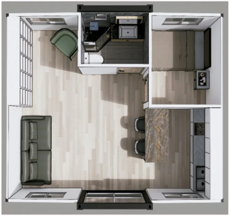 Configuración posible 1 – Casa expandible de 36 m²