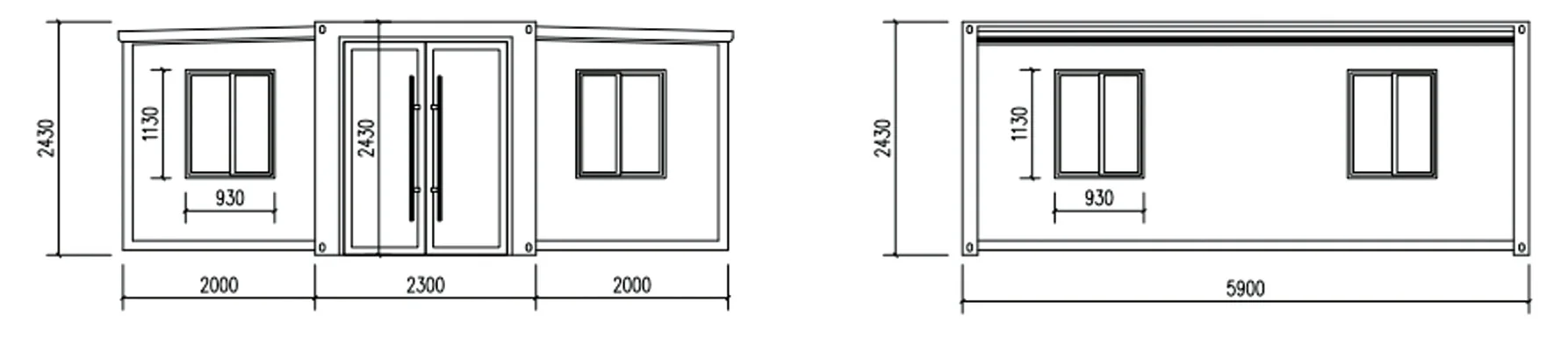 Plano de medidas – Casa expandible de 36 m²