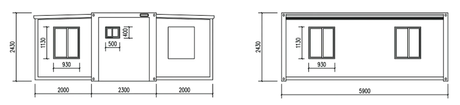 Plano de medidas – Casa expandible de 36 m²