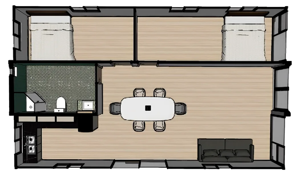 Configuración posible 1 – Casa expandible de 74 m²