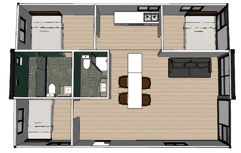 Configuración posible 2 – Casa expandible de 74 m²