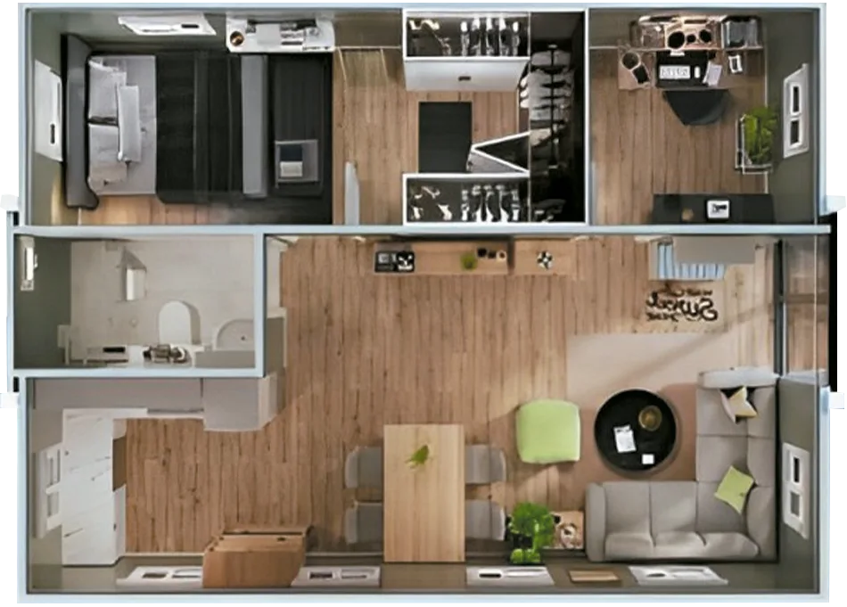 Configuración posible 3 – Casa expandible de 74 m²
